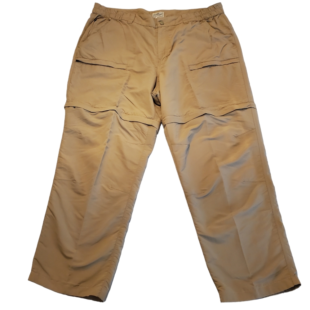 L.L. Bean Men's Pants Convertible Zip-Off No Fly Zone Nylon Tan Khaki XL 40x28